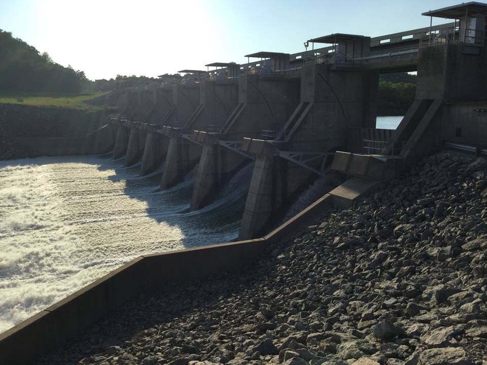Oologah Dam releasing water into the Verdigris River