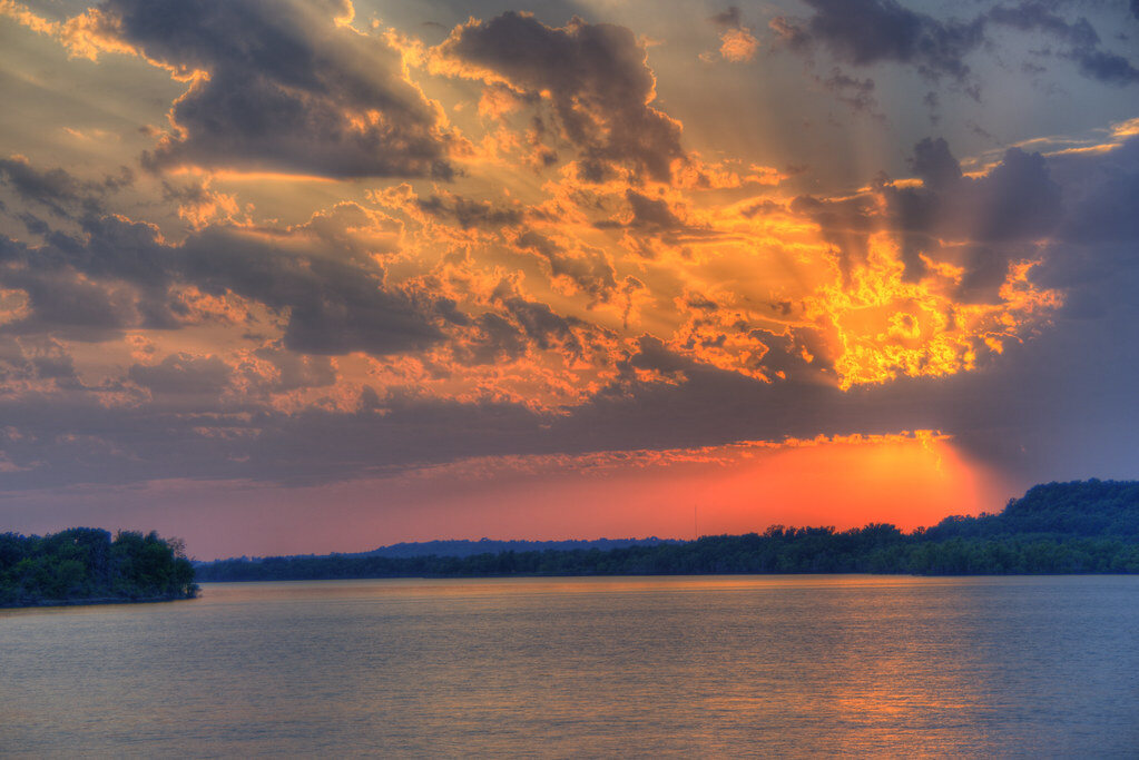 Sunset over open water at Oologah Lake, Oklahoma